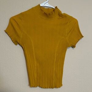 Ribbed Yellow Crop Mock Neck